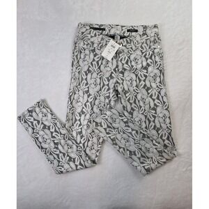 NWT Cache Lace Overlay Pants Skinny 5 Pocket Dressy‎ Flirty White Over Black
